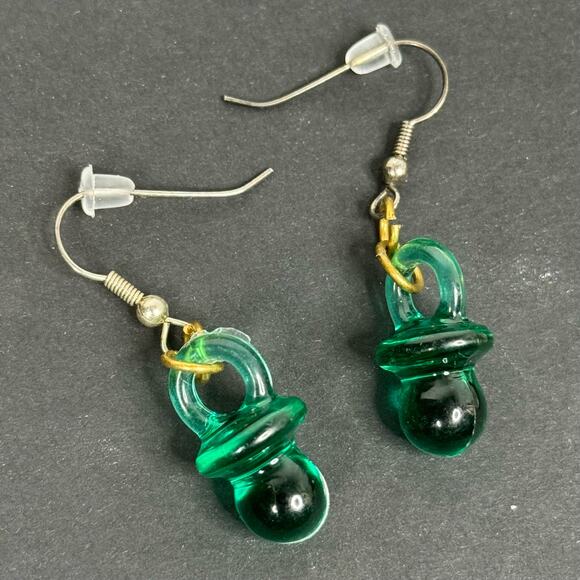 Vintage 90s Y2K Pacifier Green Earrings - Picture 4 of 4